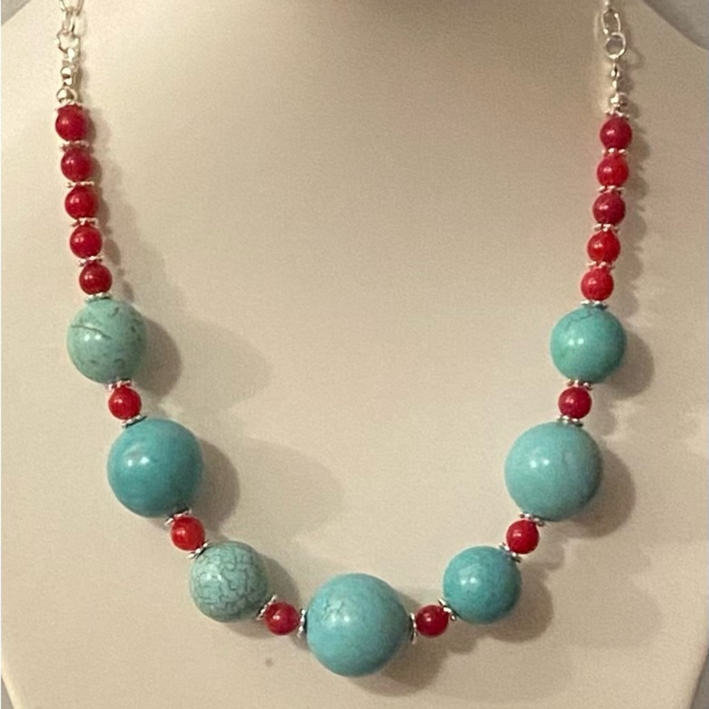 NEW Genuine Turquoise & Red Jade choker